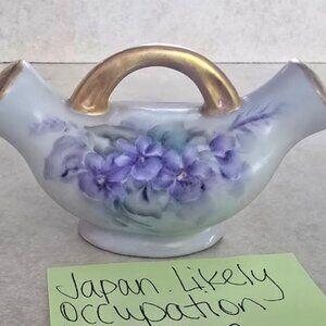 Japanese double sided salt/pepper shaker with violets and gold leaf